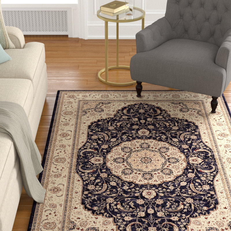 Astoria Grand Barden Oriental Navy/Cream Area Rug Wayfair